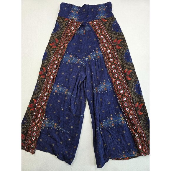 Unbranded Pants - Bohemian Wide Leg Palazzo Pants Peacock Print Elastic Waist Made In Thailand